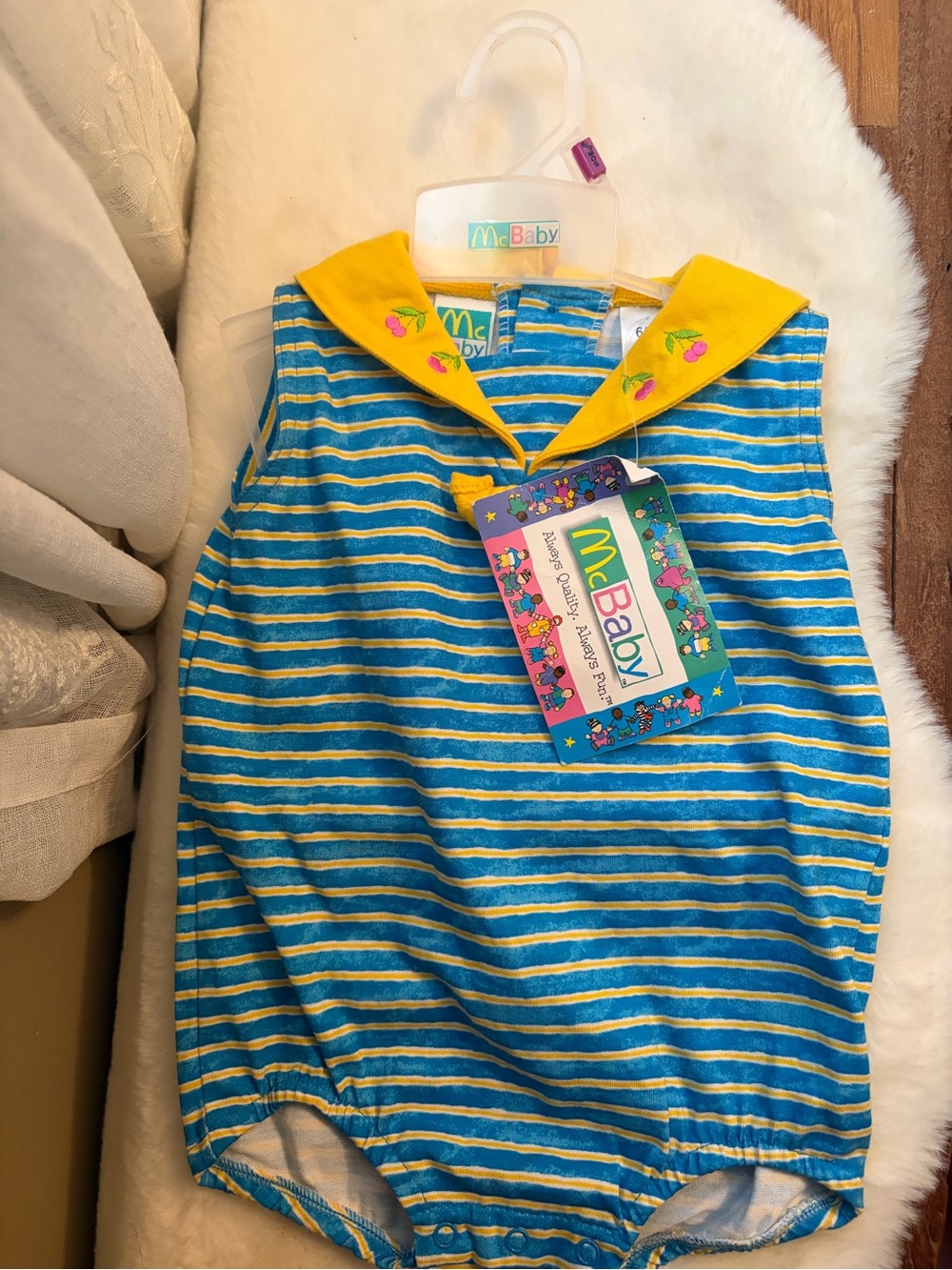 McBaby baby girl Striped Sailor Romper in Blue and Yellow 6/9 months baby outfit